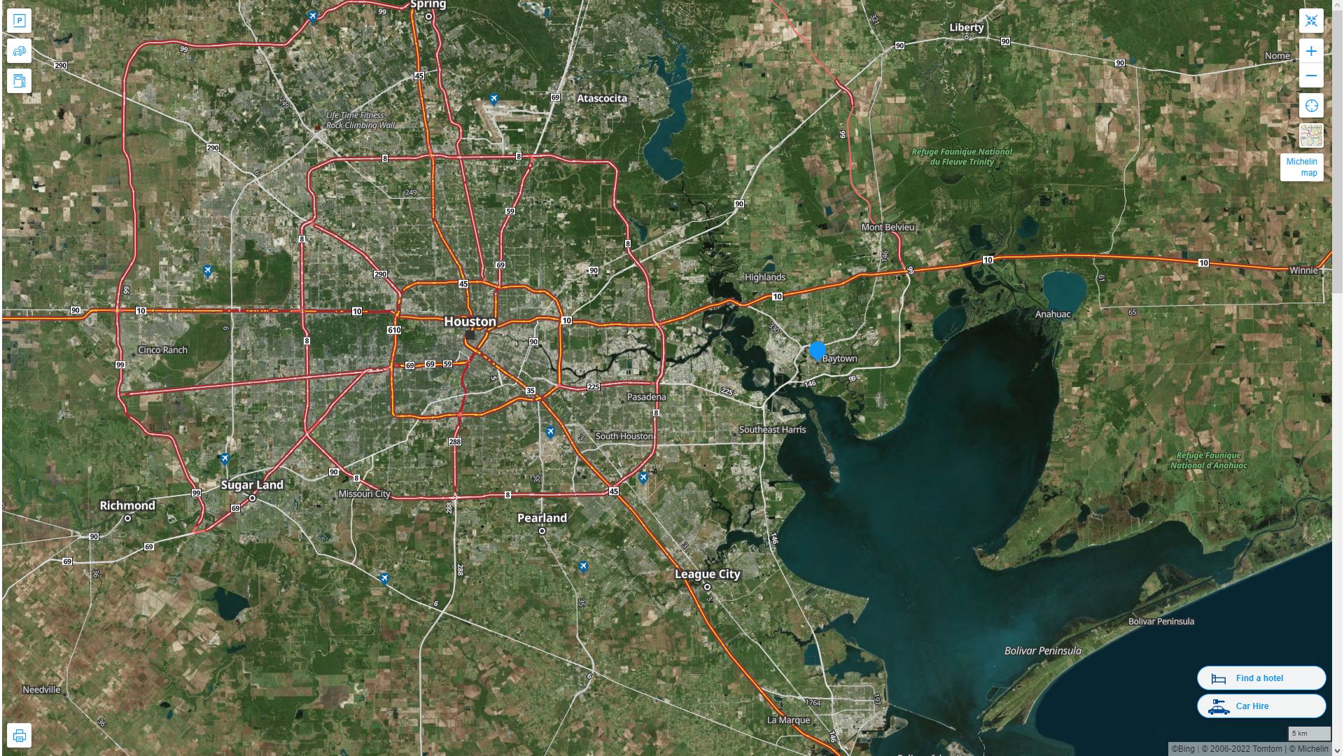 Baytown Texas Highway and Road Map with Satellite View